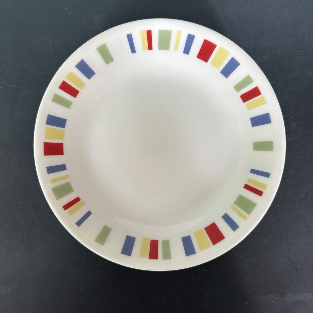 Vintage Corelle Memphis Salad Plates Set 8 6.75 Inch Color Block Mid Century